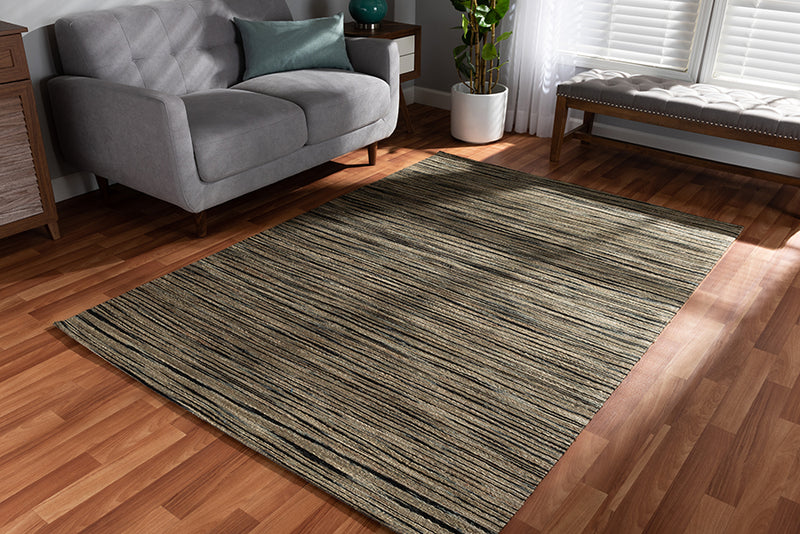 Edana Modern and Contemporary Beige and Black Handwoven Hemp Area Rug