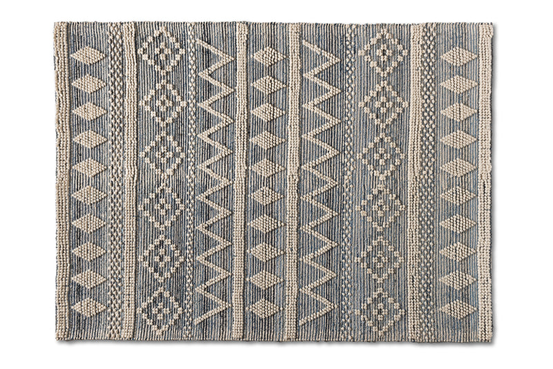 Lauro Modern and Contemporary Ivory and Blue Handwoven Wool Blend Area Rug