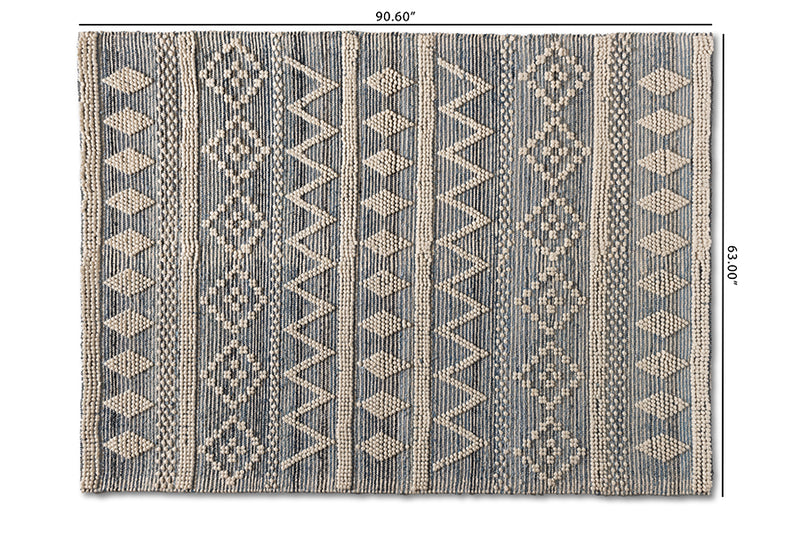 Lauro Modern and Contemporary Ivory and Blue Handwoven Wool Blend Area Rug