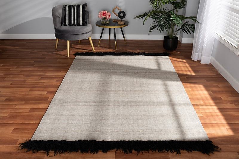 Laverick Modern and Contemporary Beige and Black Handwoven Wool Blend Area Rug