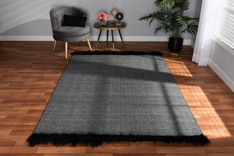 Laverick Modern and Contemporary Dark Gray and Black Handwoven Wool Blend Area Rug