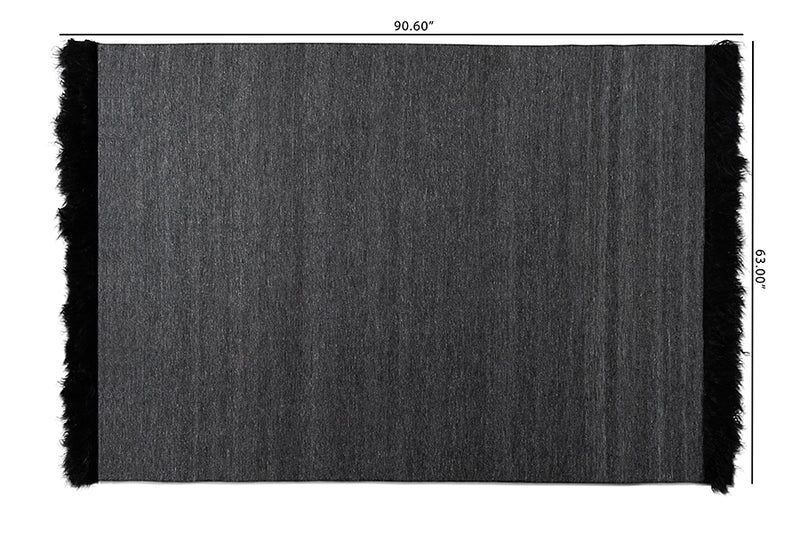 Laverick Modern and Contemporary Dark Gray and Black Handwoven Wool Blend Area Rug