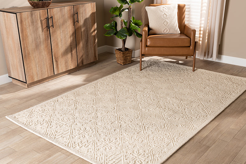 Velia Modern and Contemporary Ivory Handwoven Wool Area Rug