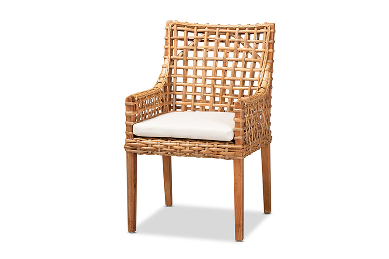 Caterina Modern and Contemporary Natural Brown Finished Wood and Rattan Dining Chair
