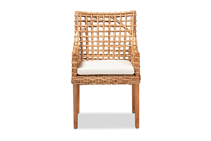 Caterina Modern and Contemporary Natural Brown Finished Wood and Rattan Dining Chair
