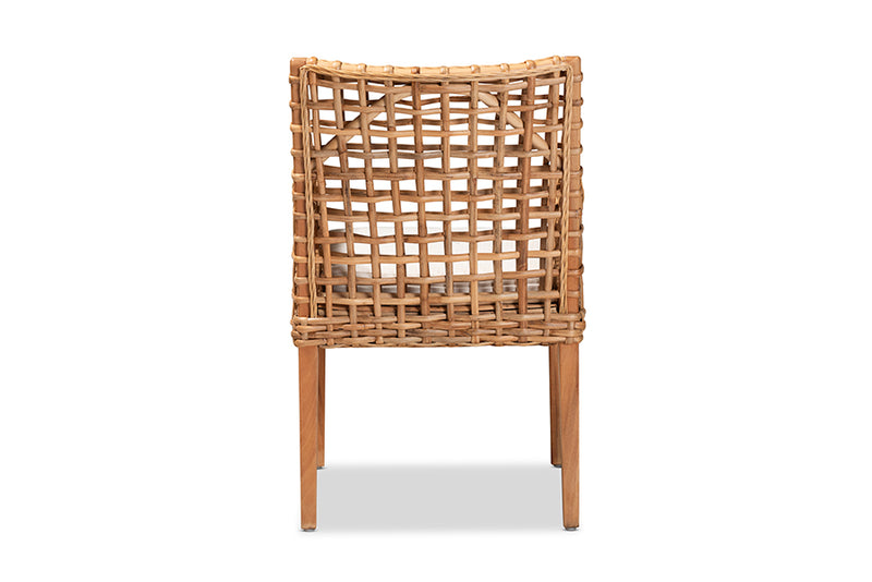 Caterina Modern and Contemporary Natural Brown Finished Wood and Rattan Dining Chair