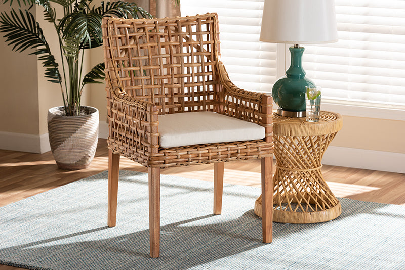 Caterina Modern and Contemporary Natural Brown Finished Wood and Rattan Dining Chair