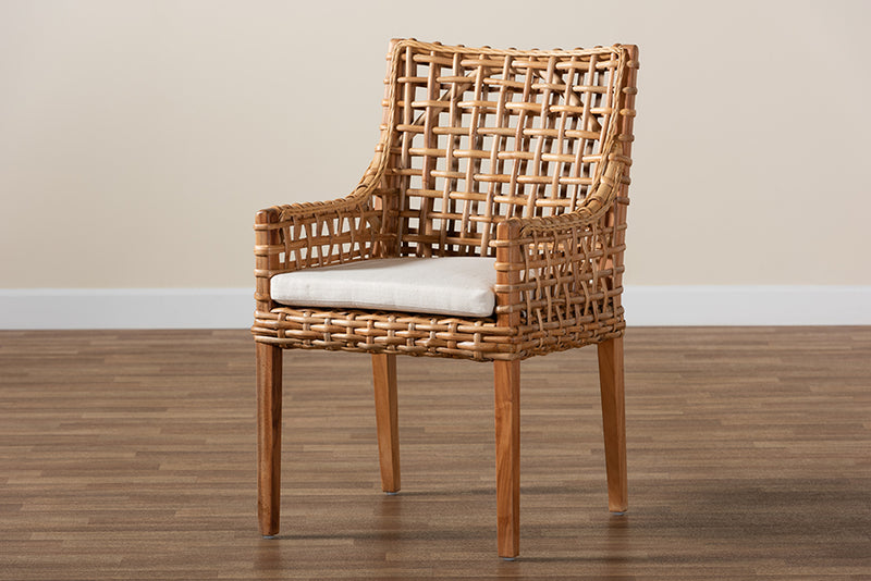 Caterina Modern and Contemporary Natural Brown Finished Wood and Rattan Dining Chair