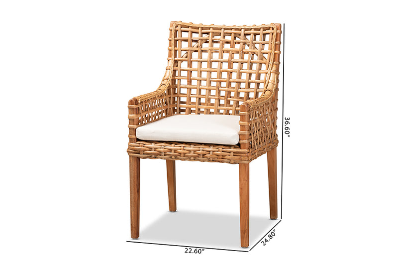 Caterina Modern and Contemporary Natural Brown Finished Wood and Rattan Dining Chair