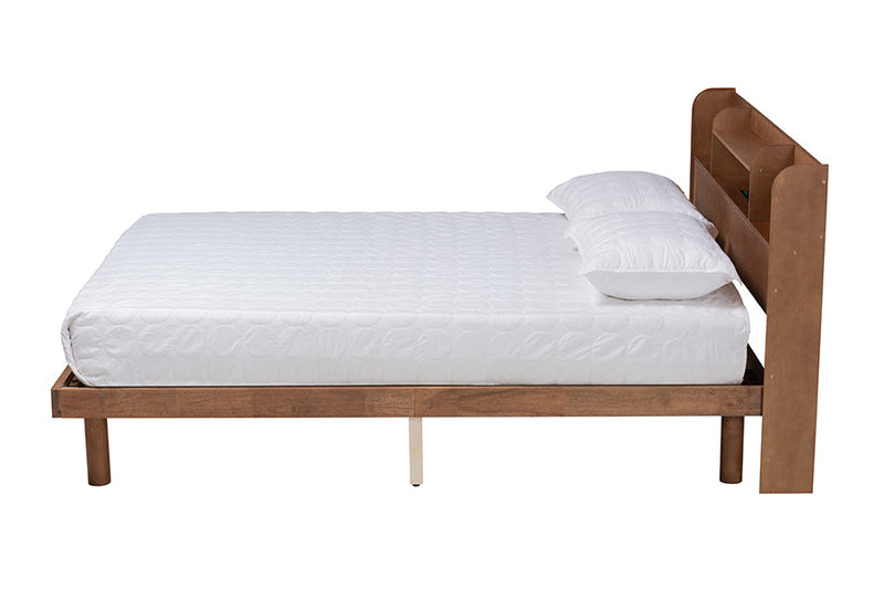 Markell Walnut Brown Queen Size Platform Bed w/Charging Station Baxton