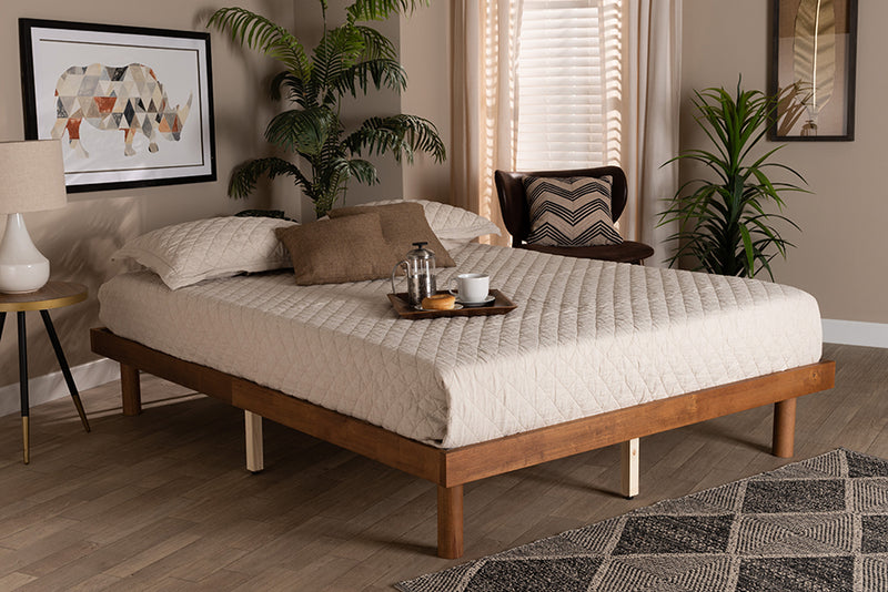 Fortuna Mid-Century Modern Walnut Brown Finished Wood Full Size Platform Bed