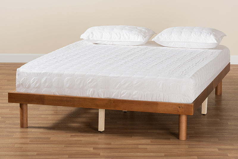 Fortuna Mid-Century Modern Walnut Brown Finished Wood King Size Platform Bed