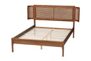 Salome Walnut Brown and Natural Rattan Queen Size Platform Bed Baxton