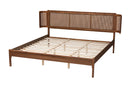 Salome Walnut Brown and Natural Rattan King Size Platform Bed Baxton