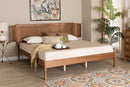Salome Walnut Brown and Natural Rattan King Size Platform Bed Baxton