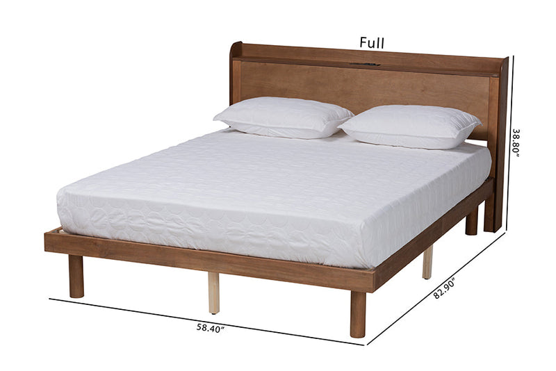 Seine Walnut Brown Queen Size Platform Bed w/Charging Station Baxton