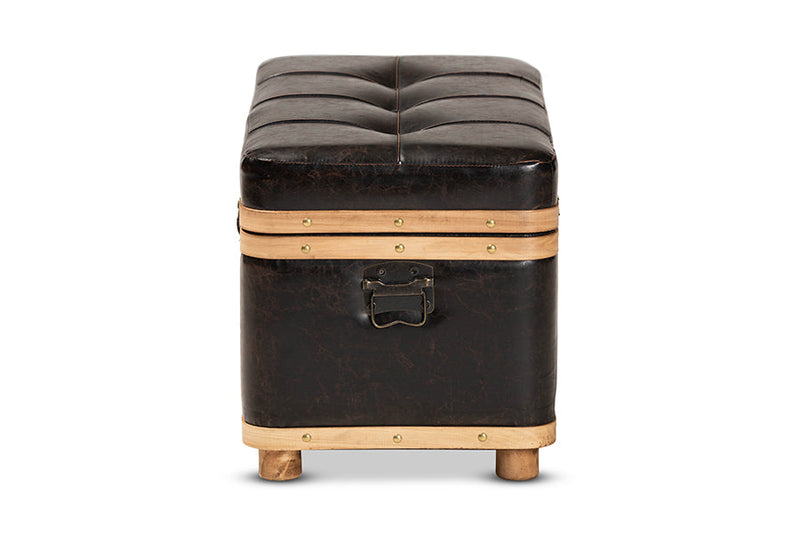 Leora Modern Dark Brown Faux Leather Oak Brown Large Storage Ottoman Baxton