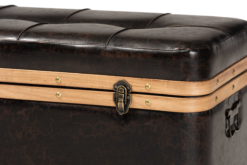 Leora Modern Dark Brown Faux Leather Oak Brown Large Storage Ottoman Baxton