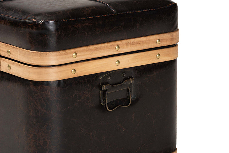 Leora Modern Dark Brown Faux Leather Oak Brown Large Storage Ottoman Baxton