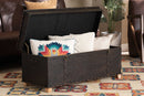 Dora Rustic Dark Brown Faux Leather Upholstered and Oak Brown Storage Ottoman Baxton
