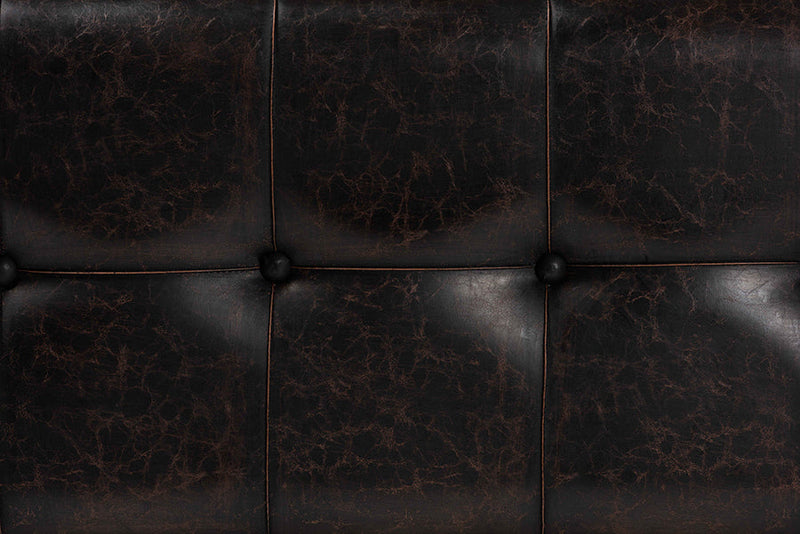 Dora Rustic Dark Brown Faux Leather Upholstered and Oak Brown Storage Ottoman Baxton