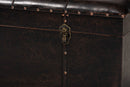 Dora Rustic Dark Brown Faux Leather Upholstered and Oak Brown Storage Ottoman Baxton