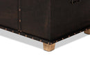 Dora Rustic Dark Brown Faux Leather Upholstered and Oak Brown Storage Ottoman Baxton