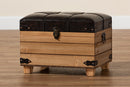 Callen Rustic Dark Brown Faux Leather Upholstered and Oak Brown Storage Ottoman Baxton