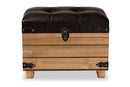 Callen Rustic Dark Brown Faux Leather Upholstered and Oak Brown Storage Ottoman Baxton
