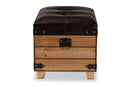 Callen Rustic Dark Brown Faux Leather Upholstered and Oak Brown Storage Ottoman Baxton