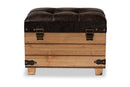 Callen Rustic Dark Brown Faux Leather Upholstered and Oak Brown Storage Ottoman Baxton