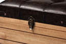 Callen Rustic Dark Brown Faux Leather Upholstered and Oak Brown Storage Ottoman Baxton