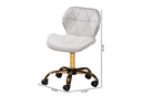 Neva Gray Velvet Fabric and Gold Metal Swivel Office Chair Baxton