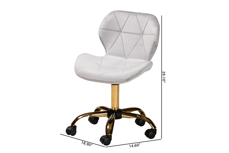 Neva Contemporary Glam and Luxe Gray Velvet Fabric and Gold Metal Swivel Office Chair