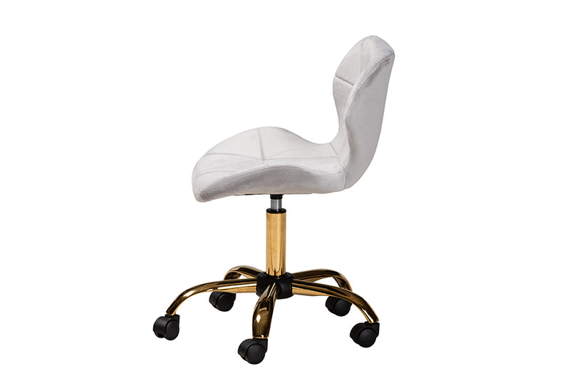 Neva Contemporary Glam and Luxe Gray Velvet Fabric and Gold Metal Swivel Office Chair