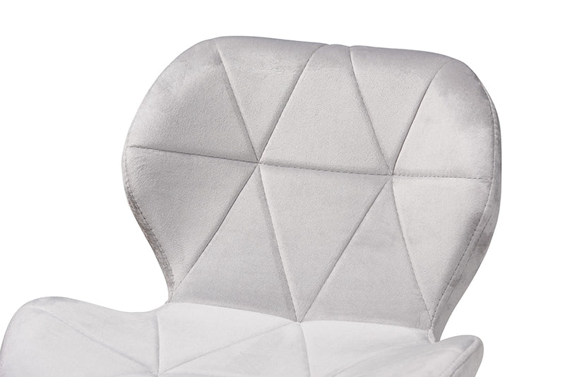 Neva Contemporary Glam and Luxe Gray Velvet Fabric and Gold Metal Swivel Office Chair