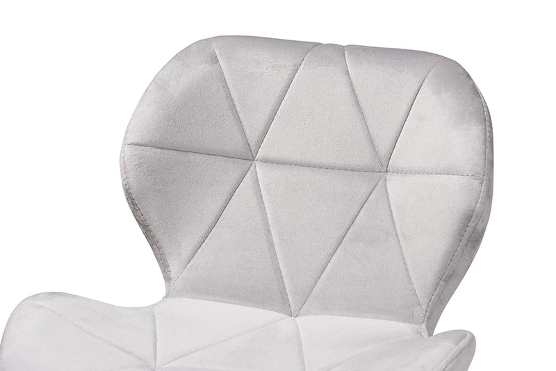 Neva Gray Velvet Fabric and Gold Metal Swivel Office Chair Baxton