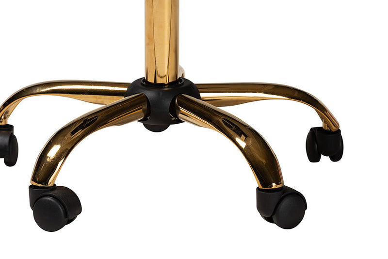 Neva Gray Velvet Fabric and Gold Metal Swivel Office Chair Baxton