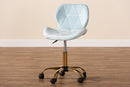 Neva Aqua Velvet Fabric and Gold Metal Swivel Office Chair Baxton