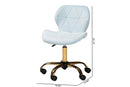 Neva Aqua Velvet Fabric and Gold Metal Swivel Office Chair Baxton