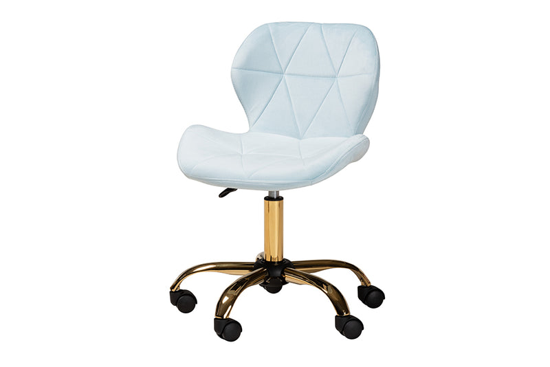 Neva Contemporary Glam and Luxe Aqua Velvet Fabric and Gold Metal Swivel Office Chair