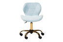 Neva Aqua Velvet Fabric and Gold Metal Swivel Office Chair Baxton