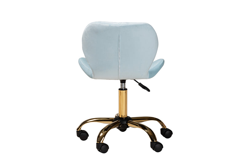 Neva Contemporary Glam and Luxe Aqua Velvet Fabric and Gold Metal Swivel Office Chair