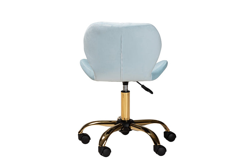 Neva Aqua Velvet Fabric and Gold Metal Swivel Office Chair Baxton