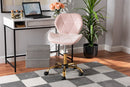 Neva Blush Pink Velvet Fabric and Gold Metal Swivel Office Chair Baxton