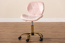 Neva Blush Pink Velvet Fabric and Gold Metal Swivel Office Chair Baxton