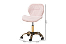 Neva Blush Pink Velvet Fabric and Gold Metal Swivel Office Chair Baxton