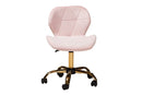 Neva Blush Pink Velvet Fabric and Gold Metal Swivel Office Chair Baxton