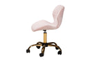 Neva Blush Pink Velvet Fabric and Gold Metal Swivel Office Chair Baxton