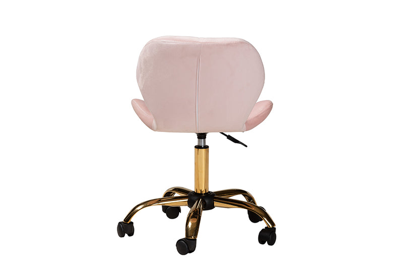 Neva Contemporary Glam and Luxe Blush Pink Velvet Fabric and Gold Metal Swivel Office Chair